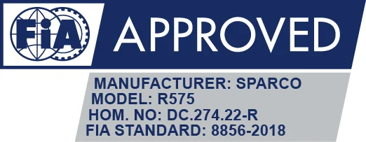 FIA Approved, manufacturer: Sparco, model: R575, hom.no: DC.274.22-R, FIA standard: 8856-2018