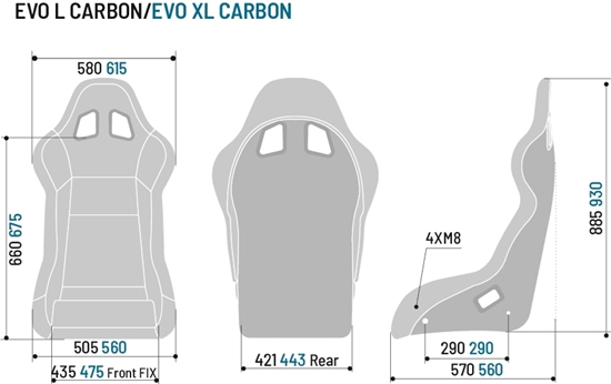 SPARCO EVO L CARBON  SEAT DIMENSIONS